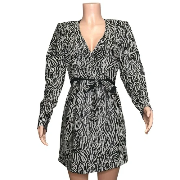 ANDAMANE Bonnie Zebra Bianca Sequin Wrap Dress, Black/Silver, Small - Picture 5 of 9